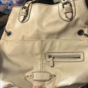 Nine West Cream Shoulder Bag with Zipper Detail